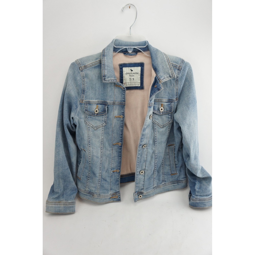Abercrombie Kids Denim Jacket 15/16 Blue Fleece Lined Trucker Excellent